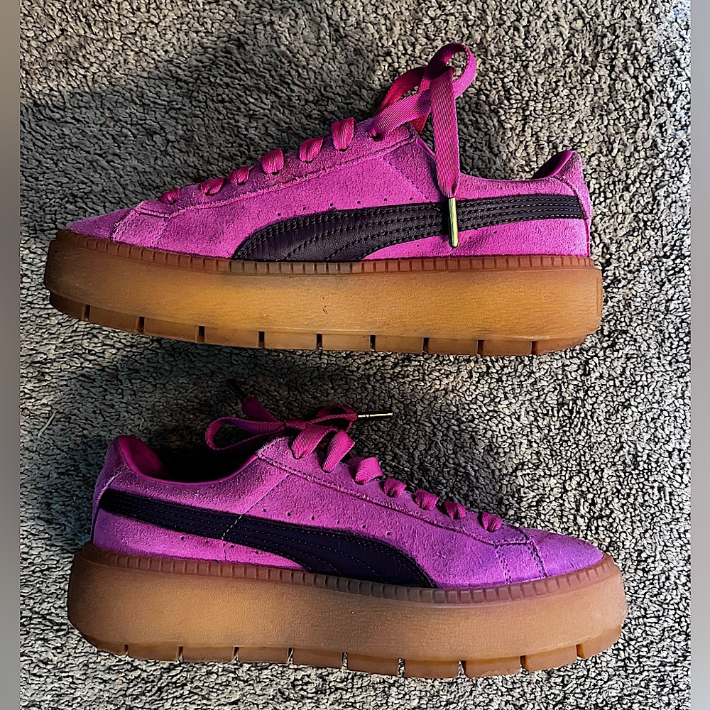 PUMA Pink Platform Trace Block Womens Suede Trainers Chunky Shoes size 7.5 US